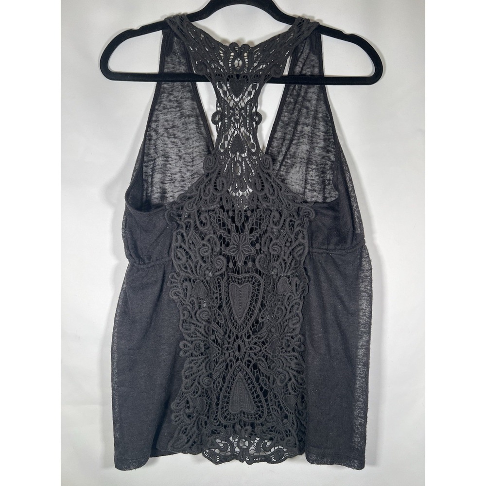 Black Lace Embroidered Back Detail Tank Open Front Tie Vest Y2K